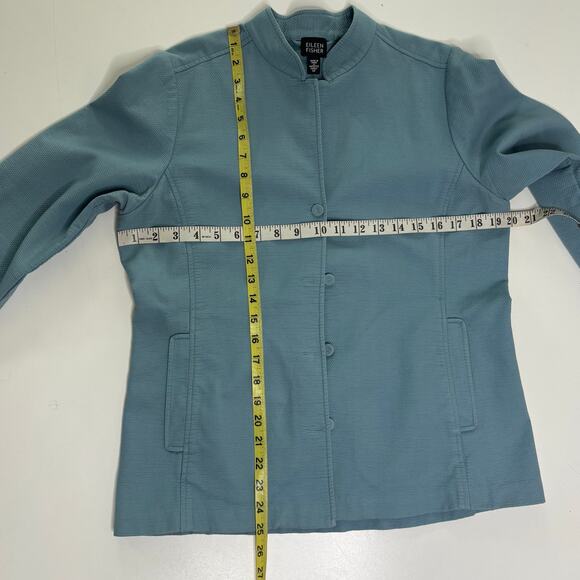 Eileen Fisher Light Blue Cotton Lightweight Jacket Nehru Collar M - Picture 6 of 8